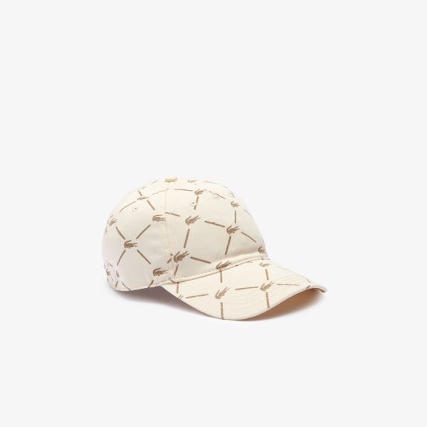 Lacoste LIVE Monogram Printed Cotton Cap - Čepice Dámské Béžový | CZ-NTJSmR